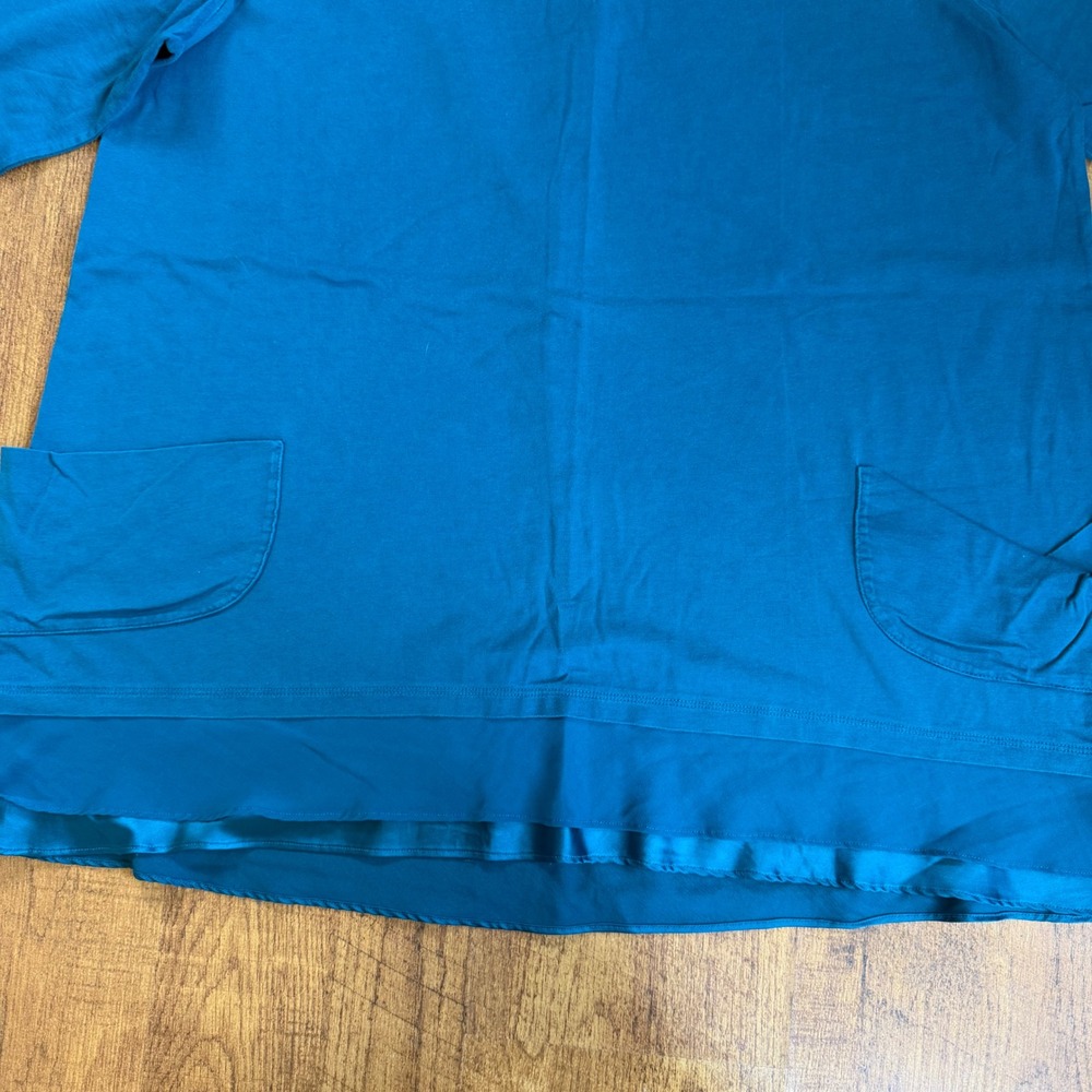LOGO Lori Goldstein Tunic Women XL Teal 3/4 Sleeve Pocket A203821 Layered Hem - Picture 8 of 10